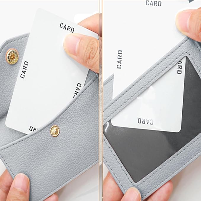 Office Badge Holder - Boshiho Genuine Leather Credit ID Card Holder with Stretch Neck Lanyard and Pen Clip (Horizontal-Grey)