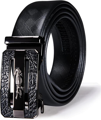 Dubulle Designer Mens Belts, Sliding Automatic Buckle Ratchet Dress Belt TOP Genuine Leather Strap Gifts