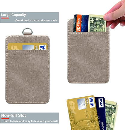 PU Leather ID Badge Holder, Life-Mate ID Badge Holder with 1 Clear ID Window 1 Credit Card Slot and PU Leather Lanyard for Badge Credit Cards College ID Cards in Blonde