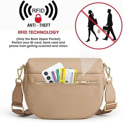 Kattee Crossbody Bag Bum Bags for Women, Leather Fanny Packs Belt Bag, Spacious Sling Purses for Women with RFID Blocking, Tan