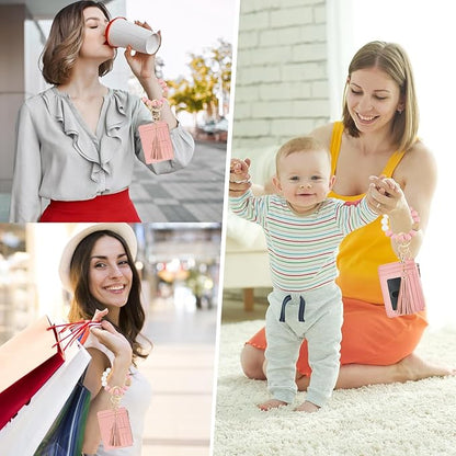 KNGITRYI Wallet Keychain Wristlet for Women,Slim RFID Credit Card Holder Purse Tassel Keychain Bangle Key Ring for Men Women