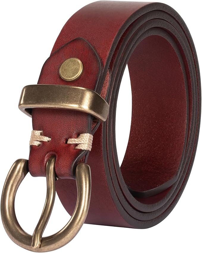 Womens Belts for Jeans Genuine Leather Belt Vintage Solid Brass Circle buckle Gift Box Packaging