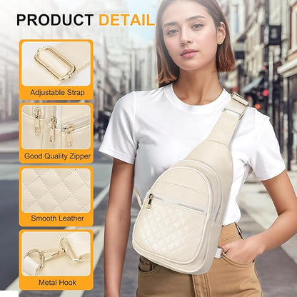 Crossbody Bags for Women Men,Leather Sling Bag Cross Body Backpack for Women, Casual Chest Bag Daypack for Travel Hiking, White