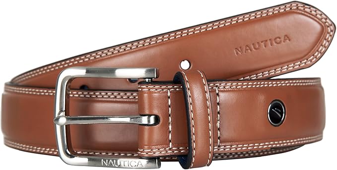 Nautica Men's Dress Leather Belt for Suits and Pants | Classic | Business | Fashion | Adjustable | Metal Buckle