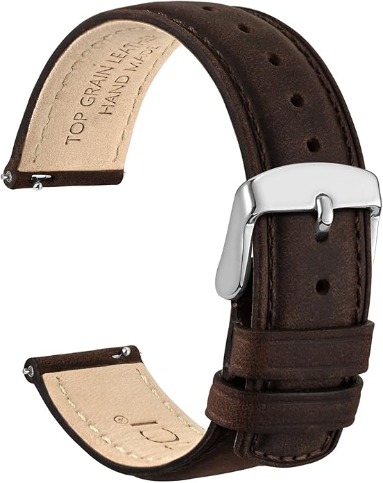 WOCCI Quick Release Watch Band, Distressed Genuine Leather, Stainless Steel Buckle, Strap Width 18mm 19mm 20mm 22mm 24mm
