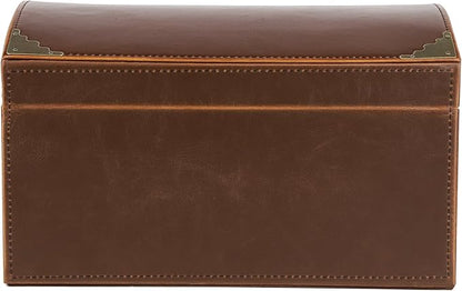 HofferRuffer Faux Leather Decorative Box, Large Wooden Structure Keepsake Box Accessory Organizer Jewelry Organizer with Hinged Lid, Storage Container for Home or Office (Antique Brown)