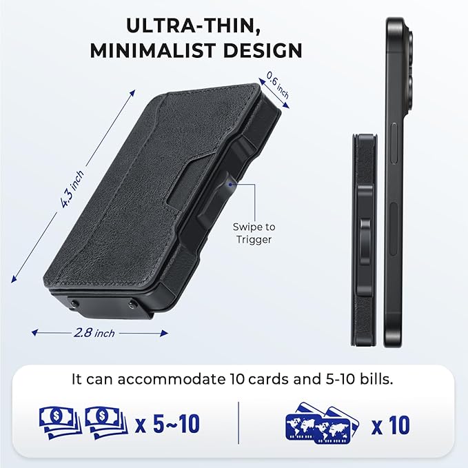 Slim Wallet for Men - Minimalist Mens Wallet with Money Clip, Aluminum Pop Up Card Case and Leather Slots Credit Card Holder RFID Blocking Wallet for Men with Gift Box