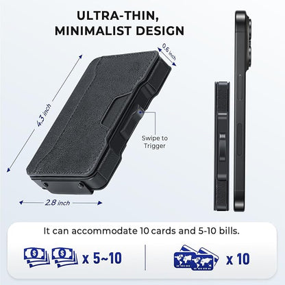 Slim Wallet for Men - Minimalist Mens Wallet with Money Clip, Aluminum Pop Up Card Case and Leather Slots Credit Card Holder RFID Blocking Wallet for Men with Gift Box