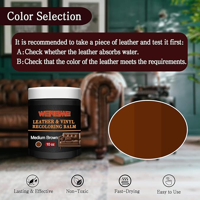 Leather Recoloring Balm & Color Restorer - 10OZ Multipurpose Dye & Paint for Faded Leather Couches, Car Seats, Shoes | Fix Scratches on Clothing, Furniture & Accessories(Medium Brown)