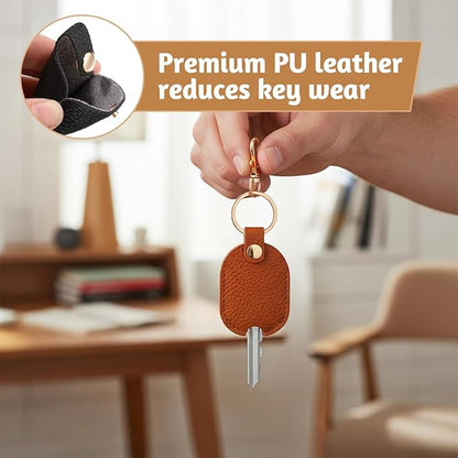 Tucnoeu 4 Pcs Leather Car Key Sleeves, Car Key Fob Cover, Replacement Leather Protector Auto House Covers for Cars Keys, Broken Keys Protector