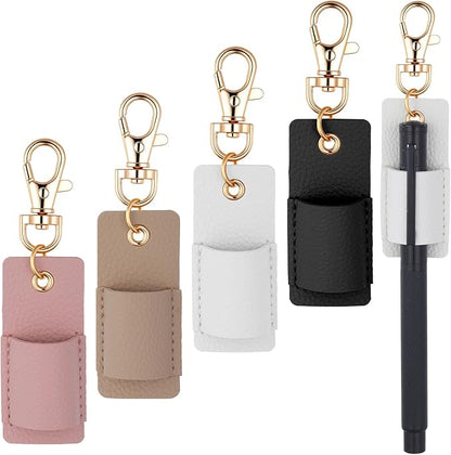 4 Pcs Lanyard Pen Holder Portable Anti-Lost Pencil Lanyard PU Leather Pen Keychain Holder Pouch Neck for Pencil Badges Clipboard Nurses Office Courier (Multi-colored)