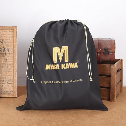 Masa Kawa Black Leather Laptop Backpack for Men Fits 16” 15.6” Computer, Business Travel Work Large Daypack Camping Weekender Bag