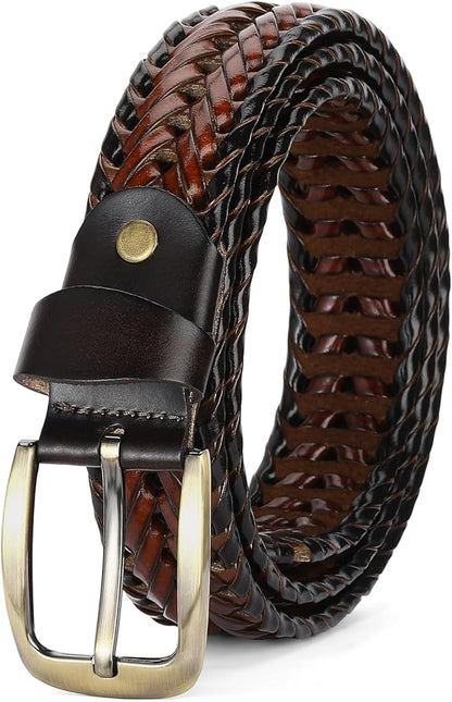 SENDEFN Leather Braided Belts for Men, 1 3/8" Casual Woven Leather Belt for Men Jeans Golf Dress Pants with Gift Box