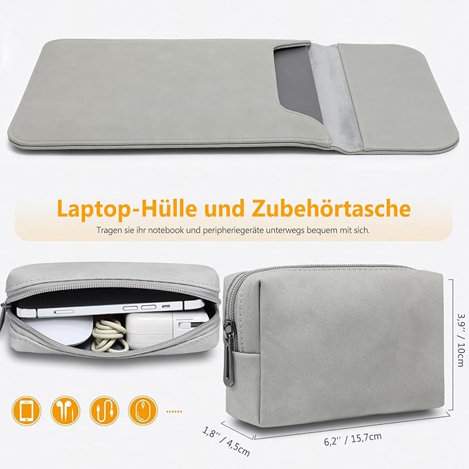 HYZUO 13.3-14 Inch Laptop Sleeve Case for MacBook Pro 14 M5/M4/M3/M2/M1 Pro/Max A3426 A3427 2026-2021, 13.3" MacBook Air/Pro, 13.5-13.8 Surface Laptop, HP Envy 13, Faux Suede Leather, Light Gray