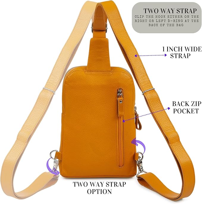 Leather Sling Bag for Women Genuine Crossbody Purse Small Trendy Cross Over Chest with Phone and Credit Card Slots (Mustard Nappa)