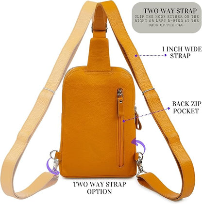 Leather Sling Bag for Women Genuine Crossbody Purse Small Trendy Cross Over Chest with Phone and Credit Card Slots (Mustard Nappa)