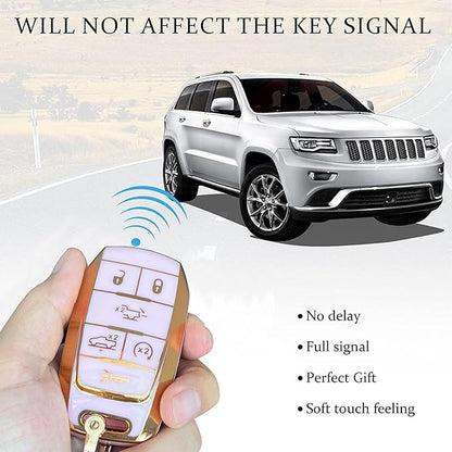 Key Protective Shell for RAM Key Fob Cover with Keychain Fit for RAM 1500 2500 3500 Smart Key Case Accessories (6-Button-Pink-Gold)