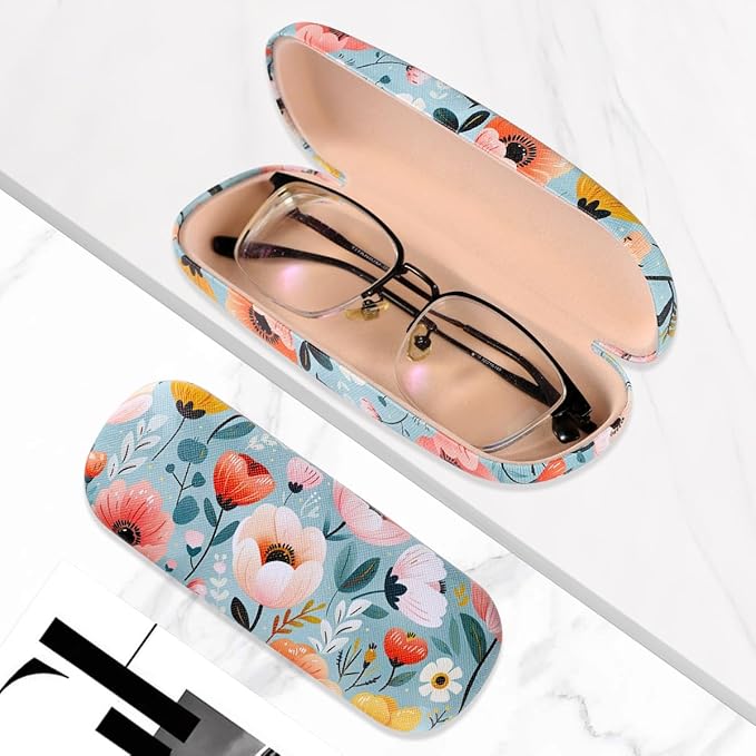 PERFECTSIGHT Hard Shell Eyeglasses Case, PU Leather Protective Glasses Case, Cute Eyeglass Case for Women Men Girls