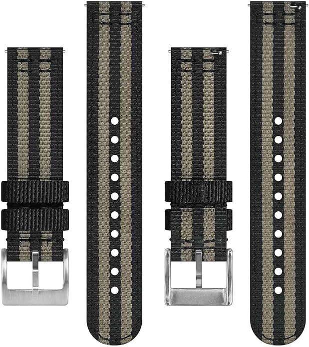 BISONSTRAP Men’s Nylon Watch Bands, Two-Piece Military Watch Straps, Quick Release, Brushed Buckle, Band Width 18mm 19mm 20mm 22mm