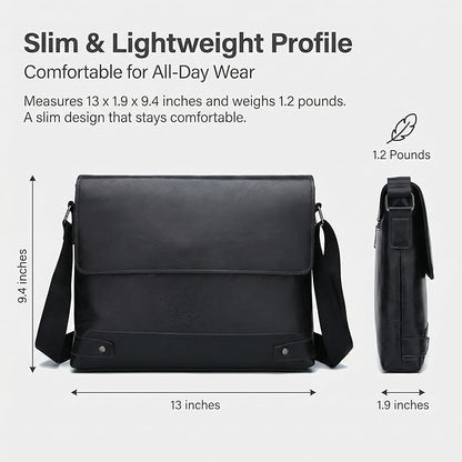 Vintage PU Leather Mens Messenger Bag - Slim Crossbody Shoulder Bag for Work, Travel & Daily Commute Casual Tablet Satchel