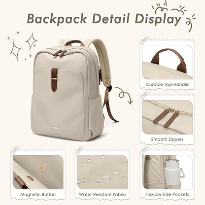 Laptop Backpack for Women,Casual Work Business Backpacks Purse Carry on Travel Backpack,17.3 Inch,Apricot