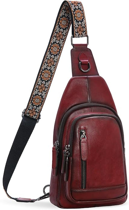 HESHE Leather Sling Bag for Women Crossbody Bags with Multi-Pocket Stylish Fanny Packs for Travel Chest Bag