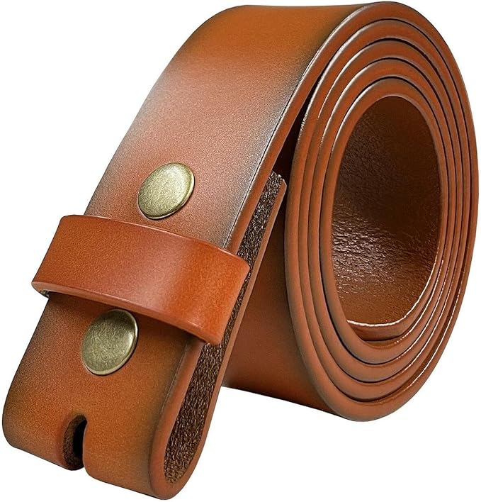 Men's Replacement Belt Strap 100% Genuine Leather Plain Casual Belt Strap with Snaps 1-1/2"(38mm) Wide