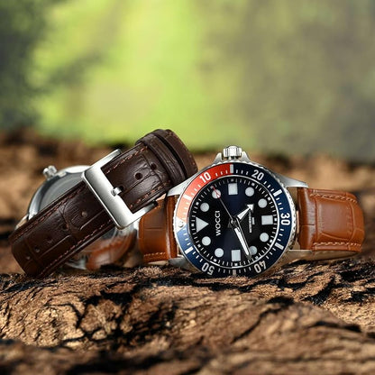 WOCCI Watch Bands, Top Grain Leather, Embossed Alligator Grain, Quick Release, Band Width 18mm 20mm 22mm