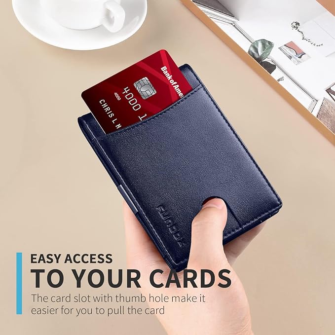 RUNBOX Slim Money Clip Wallets for Men RFID Blocking 11 Card Holder Minimalist Small Leather Bifold Men's Front Pocket Wallet Gift Box