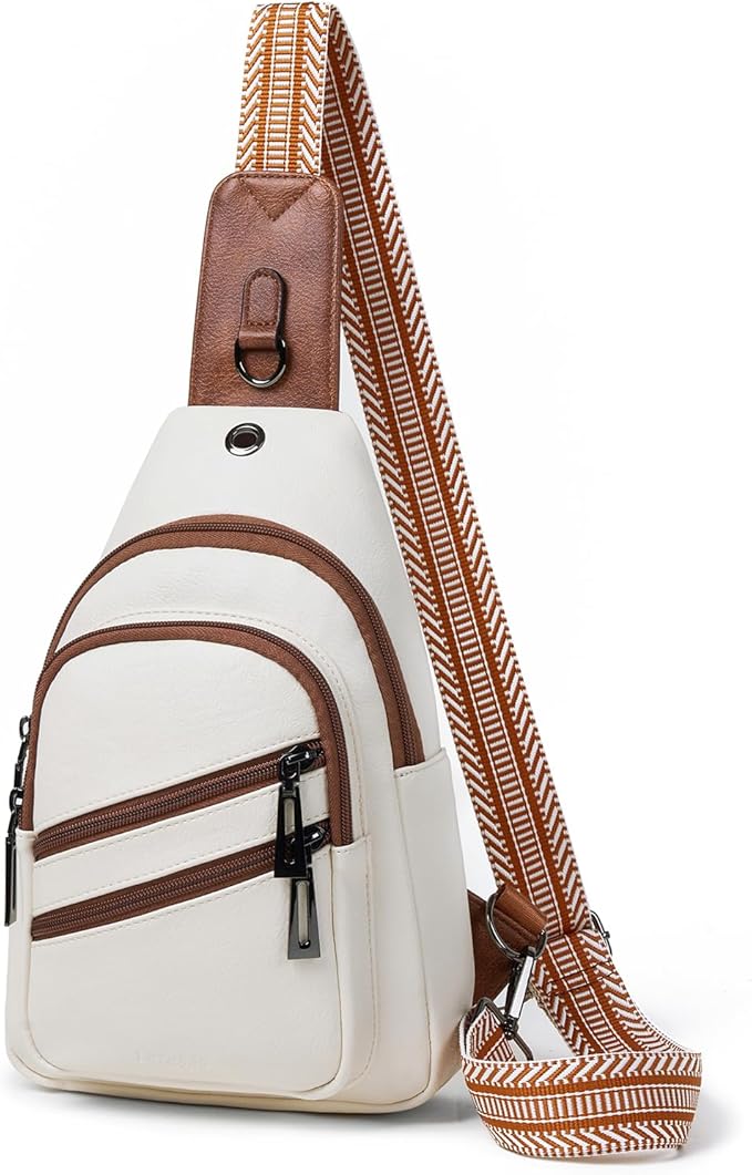 Leresas 7L Crossboydy Sling Bag for Women Vegan Leather Crossbody Purse Fanny Pack Chest Bag for Travel, Beige