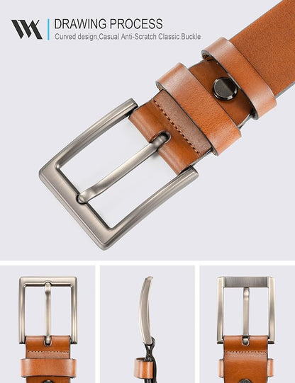 WOLFANT Men's 1.5" Full Grain Leather Belt,100% Italian Real Solid Leather