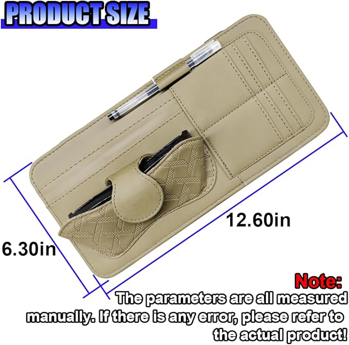 Car Sun Visor Organizer, Vehicle Sunglasses Holder, Automotive Storage Pocket for Pen, Glasses, Ticket, Card, Auto Interior Accessories Pocket for Car, SUV, Truck (Khaki)