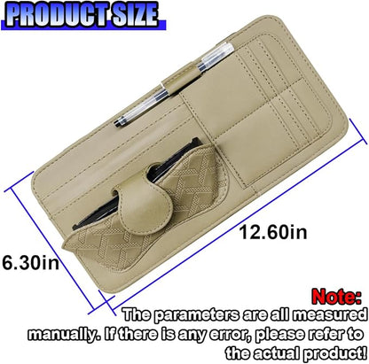 Car Sun Visor Organizer, Vehicle Sunglasses Holder, Automotive Storage Pocket for Pen, Glasses, Ticket, Card, Auto Interior Accessories Pocket for Car, SUV, Truck (Khaki)