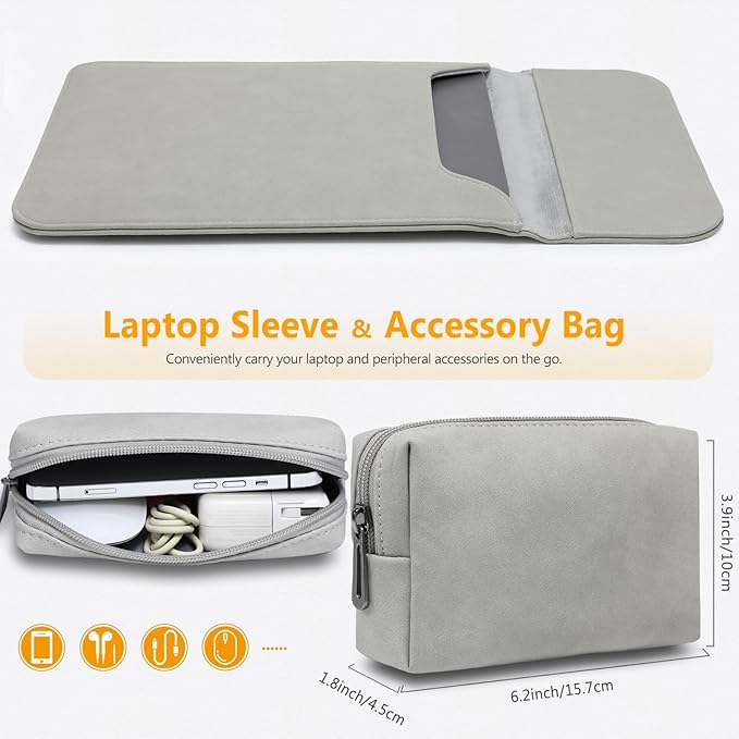 HYZUO 15 Inch Laptop Sleeve Case Bag for MacBook Air 15 M5 A3448 M4 A3241 M3 A3114 M2 A2941 2026-2023, 15" Surface Laptop 7/6/5/4/3, MacBook Pro 15 2019-2016, Faux Suede Leather, Light Gray
