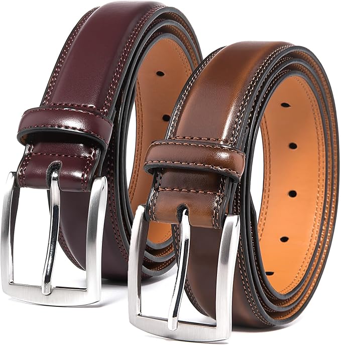 Mens Genuine Leather Dress Belt for Men, Handmade, 100% Cow Leather,Classic Casual and Business Belt Prong Buckle
