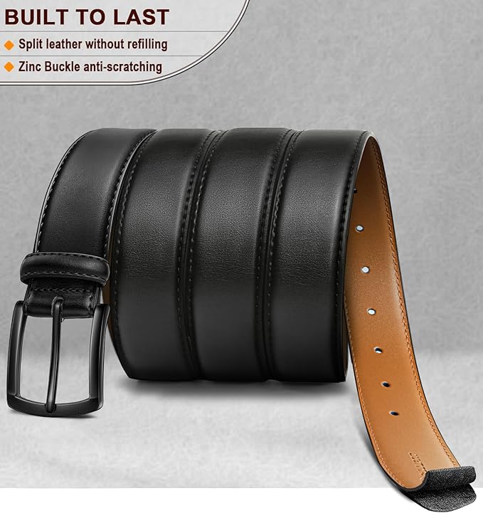 KEMISANT Men Belt 2Pack – Genuine Leather Belt for Men Dress Casual Golf Jeans 1 3/8"