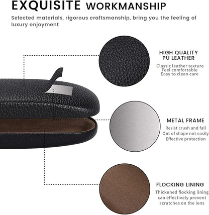 molshine Hard Shell PU Leather Glasses Case,Travel Portable Eyeglass Case for Men Women Girl Travel Study Work