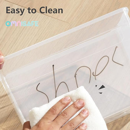 Stackable Plastic Storage Shoebox, BPA-Free Nestable Container with Latching Lid to Organize Shoes, See-Through Box for Home and Office, Multi-Purpose Storage Case, Clear Bins (12 Pack 6 Quart White)