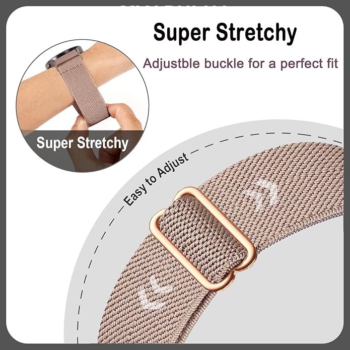 4 Pack Stretchy Watch Bands Compatible with 20mm Garmin Venu Sq/Venu Sq 2, Loop Nylon Elastic Fabric Strap for Garmin Vivomove Style/Luxe/HR Women Men