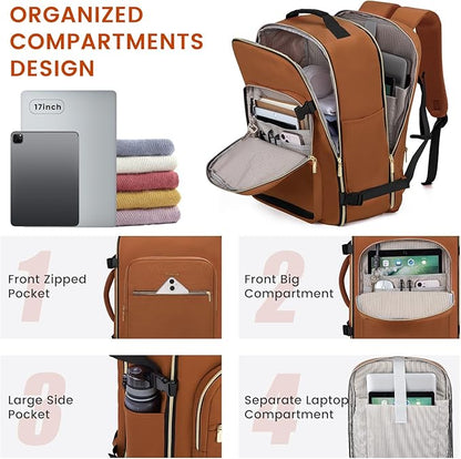 LOVEVOOK 40L Large Travel Backpack for Women Men, 17 Inch Carry on Backpack for Traveling on Airplane, Personal Item Travel Bag Airline Approved, Business Causal Weekender Backpack, Brown Yellow-Black