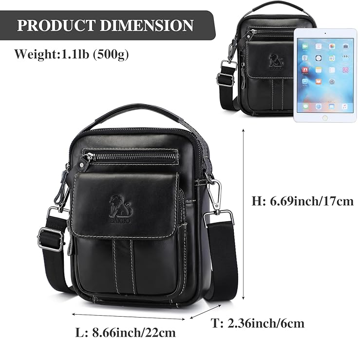 BAIGIO Genuine Leather Small Messenger Bag for Men Crossbody Shoulder Bag for Ipad MIni Handbag Man Purse for Daily Business | Genuine Leather, Small, for Ipad Mini, Man Purse, for Daily Business