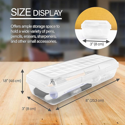 BAZIC PRODUCTS Plastic Pencil Case, Multi Purpose Organizer & Supply Holder, Clear Box Design, Durable Plastic Storage for School, Office, Classroom & Craft Supplies, 1-Pack