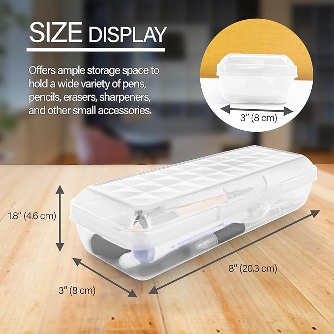 BAZIC PRODUCTS Plastic Pencil Case, Multi Purpose Organizer & Supply Holder, Clear Box Design, Durable Plastic Storage for School, Office, Classroom & Craft Supplies, 4-Pack