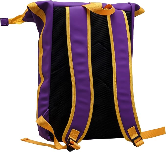 X RAY Roll Top Laptop Backpack for Men Women, PU Leather Expandable Roll Up Backpack Capacity Adjustable 22L & Fits 15.6" Laptop, Purple/Yellow