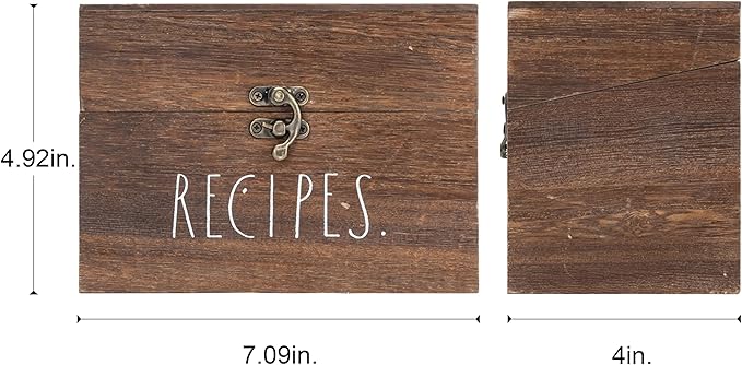 Wooden Box – Wood Storage Box - Wood Recipe Box with Lid and Metal Clasp - Rustic Vintage Farmhouse Recipe Box with Lid Wood Chest Design - Multipurpose Organizer – Birthday Gift for Women (Style 2)