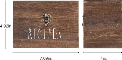 Wooden Box – Wood Storage Box - Wood Recipe Box with Lid and Metal Clasp - Rustic Vintage Farmhouse Recipe Box with Lid Wood Chest Design - Multipurpose Organizer – Birthday Gift for Women (Style 2)