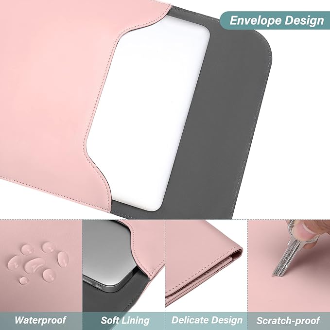 MOSISO Laptop Case 13.3 inch, 13-13.3 inch Laptop Sleeve Compatible with MacBook Neo 13 A18 Pro A3404 /Air 13/Pro 13/Pro 14 M5 M4 M3 M2 M1, Faux Suede Leather Case with Small Bag, Pink