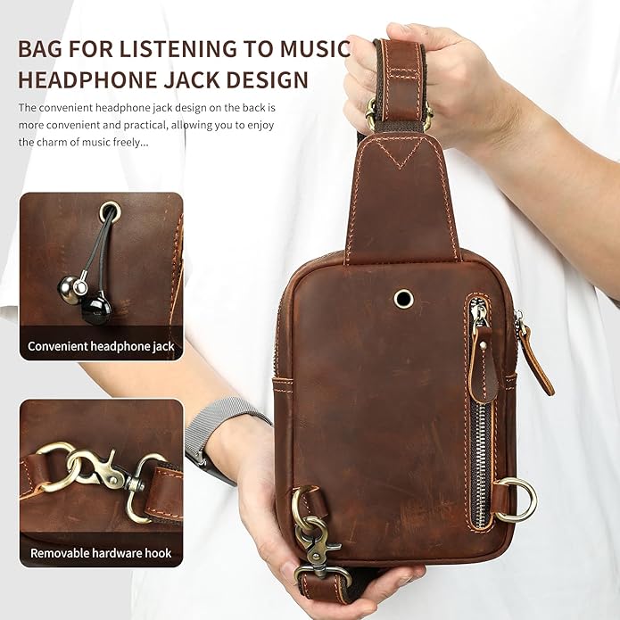 Genuine Leather Sling Bags for Men Crossbody Purse Vintage Small Messenger Shoulder Bag for Phone Side Chest Daypack Bag