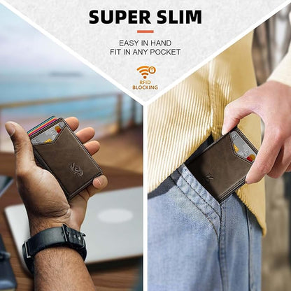 KEMISANT Men Wallet- Slim Wallet Money Clip For Gift Men in Front Pocket 12Cards-Metal Case with Magnetic Flip