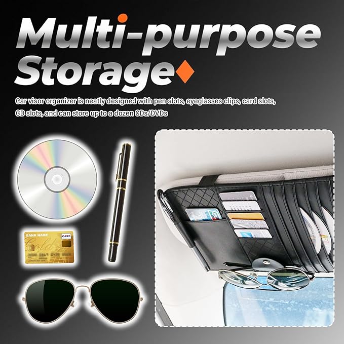 CD Holder for Car,Leather Multi-Purpose Car Visor Organizer Cars CD Holder for Storing CDs/DVD/Card/Pen/Sunglasses,Universal CDs Visor Holders for Cars Interior Accessories